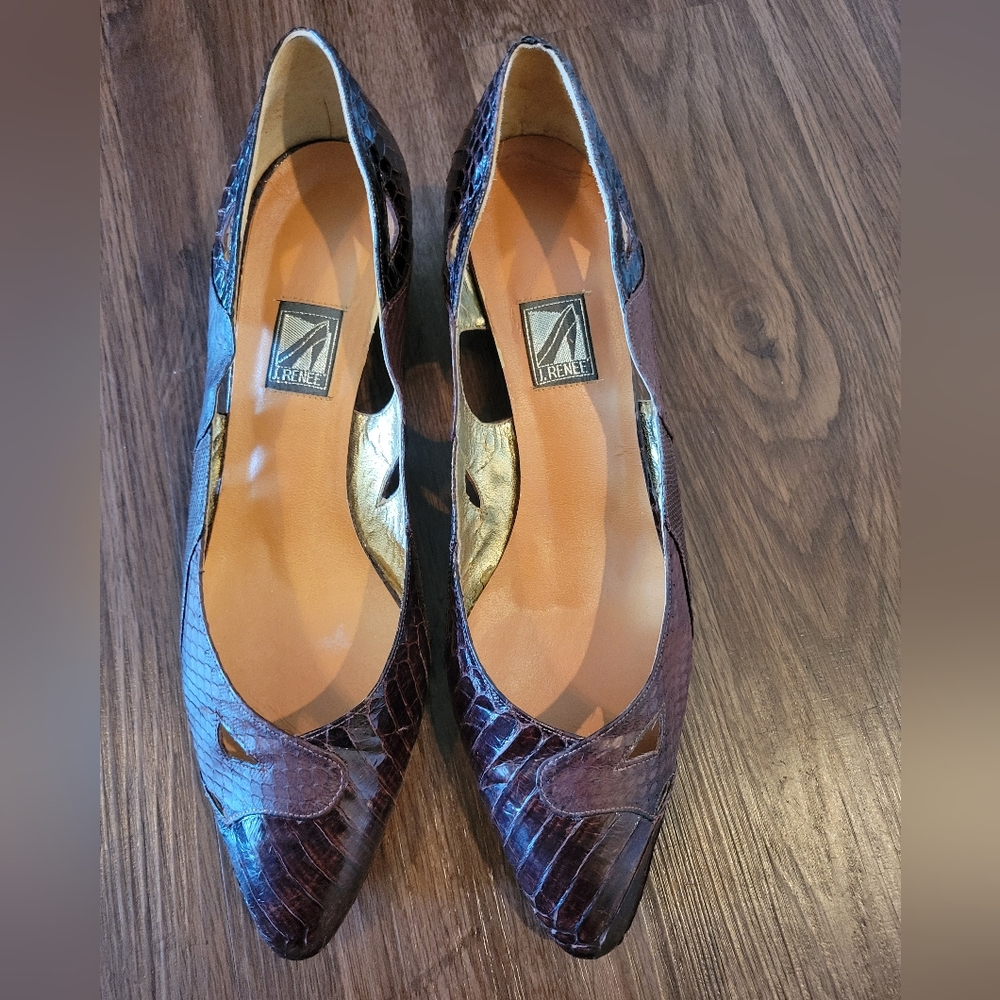 Vintage J. Renee Shoes Heels Size 9.5 Crocodile Pattern Leather